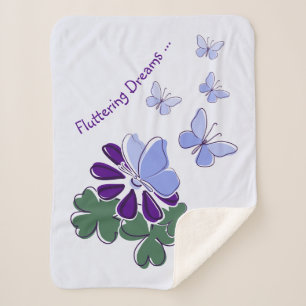 Green Purple Blue Doodle Flower Butterflies Baby Sherpa Blanket