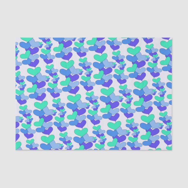 Green Purple Blue Hearts Tissue Paper (Front)