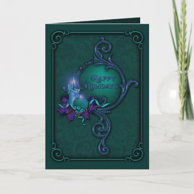 Green & Purple Candlelight Christmas Card (Front)