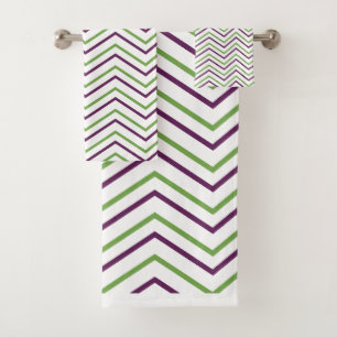 Green Purple Chevron Stripe Pattern  Bath Towel Set