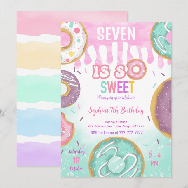 Green & Purple Doughnut Birthday Party Invitation (Front/Back)