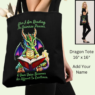 Green Purple Dragon Warning Reading Book Voice Tote Bag