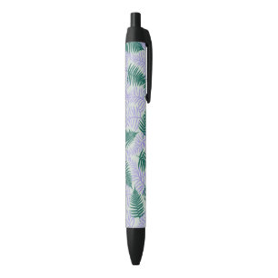 Green Purple Fern Leaves Retro 70s Flower Pattern Black Ink Pen