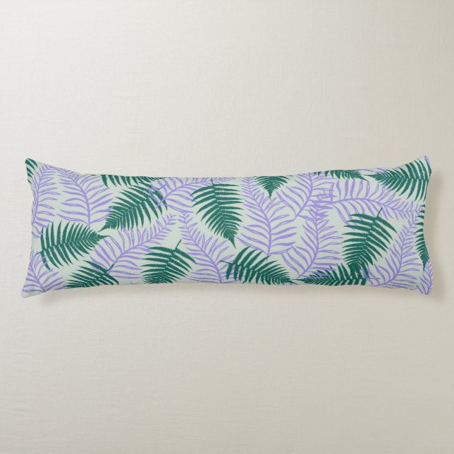 Green Purple Fern Leaves Retro 70s Flower Pattern Body Cushion (Front)