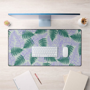 Green Purple Fern Leaves Retro 70s Flower Pattern Desk Mat