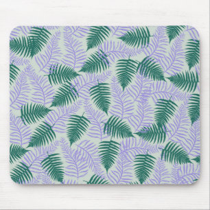 Green Purple Fern Leaves Retro 70s Flower Pattern Mouse Mat