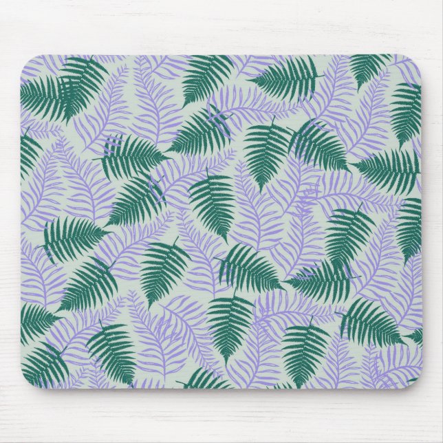 Green Purple Fern Leaves Retro 70s Flower Pattern Mouse Mat (Front)