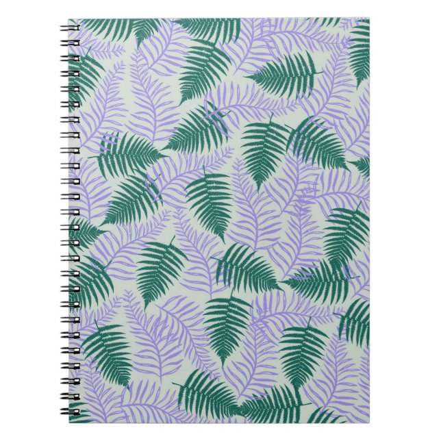 Green Purple Fern Leaves Retro 70s Flower Pattern Notebook (Front)