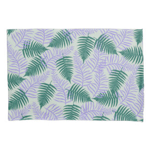 Green Purple Fern Leaves Retro 70s Flower Pattern Pillowcase