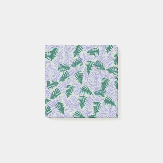 Green Purple Fern Leaves Retro 70s Flower Pattern Post-it Notes (Front)