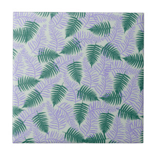 Green Purple Fern Leaves Retro 70s Flower Pattern Tile