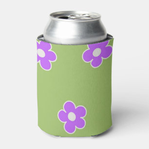 Green Purple Floral Elegant Retro Drink  Can Cooler