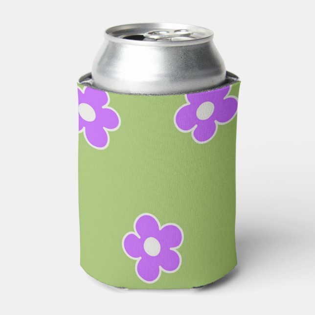 Green Purple Floral Elegant Retro Drink  Can Cooler (Can Front)