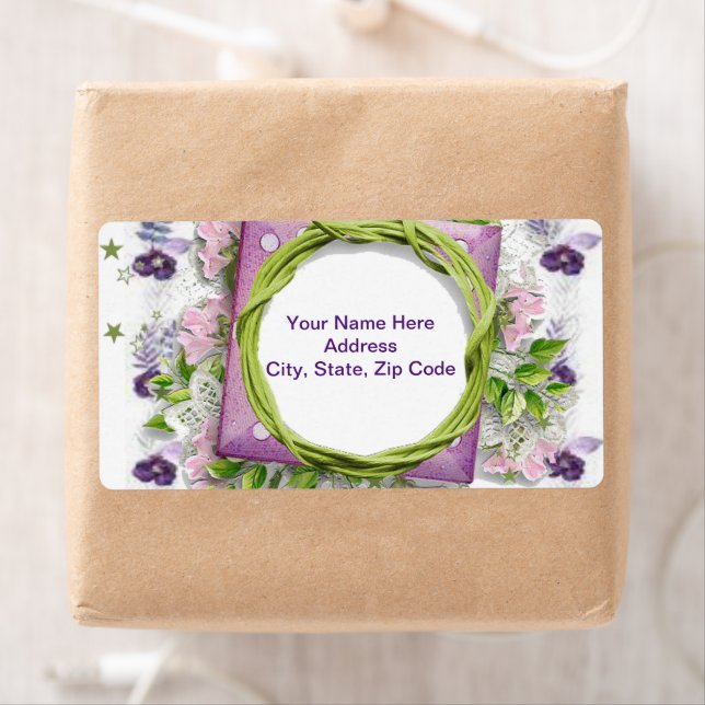 Green Purple Floral Monogram Labels (Insitu)