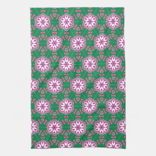Green Purple Floral Star Groovy Pattern Tea Towel