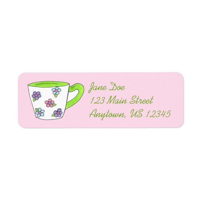 Green Purple Floral Teacup Tea Party Cuppa (Front)