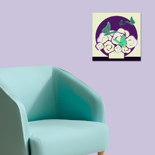 Green Purple Flower Bouquet & Butterflies Square  Poster