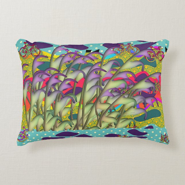 Green Purple Foliage + Bicycles Fun Decorative Cushion (Front)
