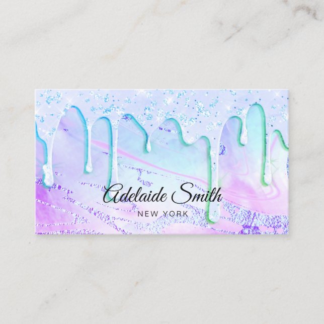 green purple glitter drips design business card (Front)