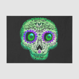 Green & Purple Glowing Sugar Skull Halloween Tissue Paper