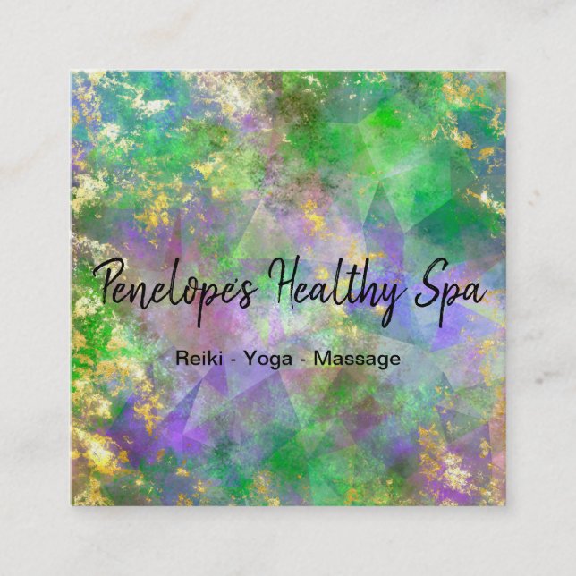 Green Purple Gold Abstracts Square Business Card (Front)