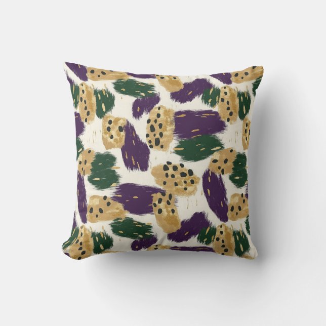 Green Purple Gold Brushstrokes  Pattern  Cushion (Front)