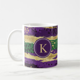 Green Purple Gold Brushstrokes  Pattern Monogram Coffee Mug
