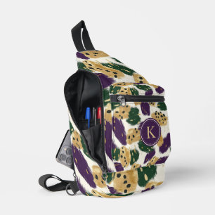 Green Purple Gold Brushstrokes  Pattern Monogram Sling Bag