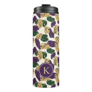 Green Purple Gold Brushstrokes Pattern Monogram Thermal Tumbler