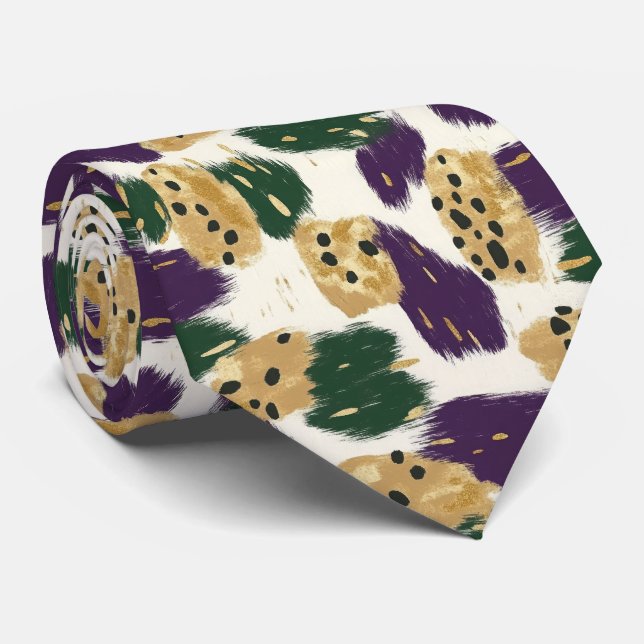 Green Purple Gold Brushstrokes  Pattern  Tie (Rolled)