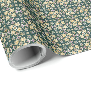 Green Purple Gold Flourish Floral Mardi Gras Wrap Wrapping Paper