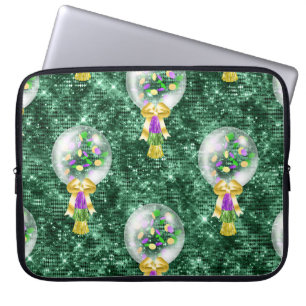 GREEN PURPLE GOLD MARDI GRAS BALLOONS LAPTOP SLEEVE