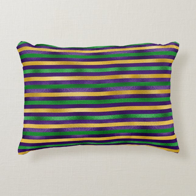 GREEN PURPLE GOLD MARDI GRAS STRIPES DECORATIVE CUSHION (Front)