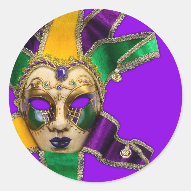 Green Purple Gold Masquerade Party Stickers (Front)