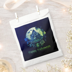 Green Purple Gothic Haunted House Happy Halloween Favour Bags