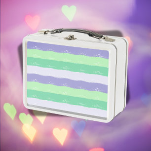 Green, Purple, Grey - Brush Strokes    Metal Lunch Box