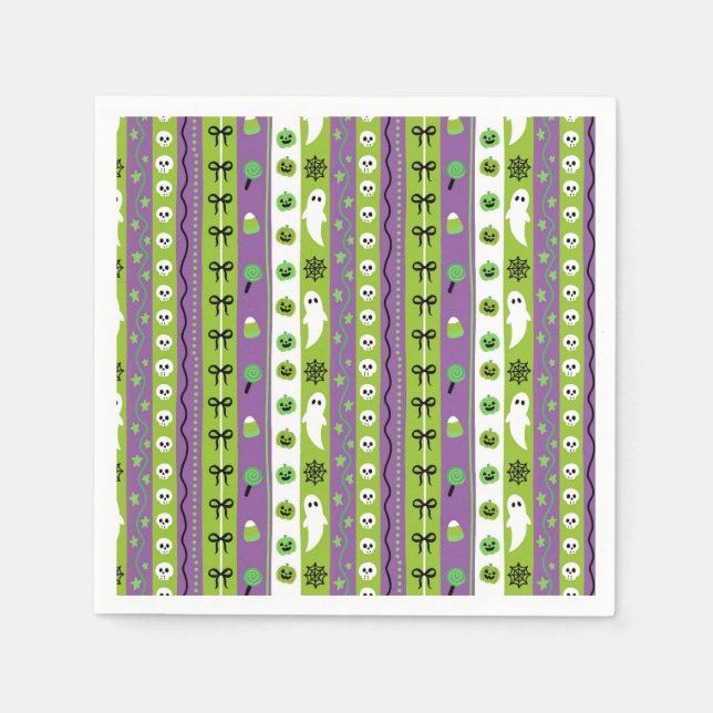Green Purple Halloween Pattern Napkins (Front)
