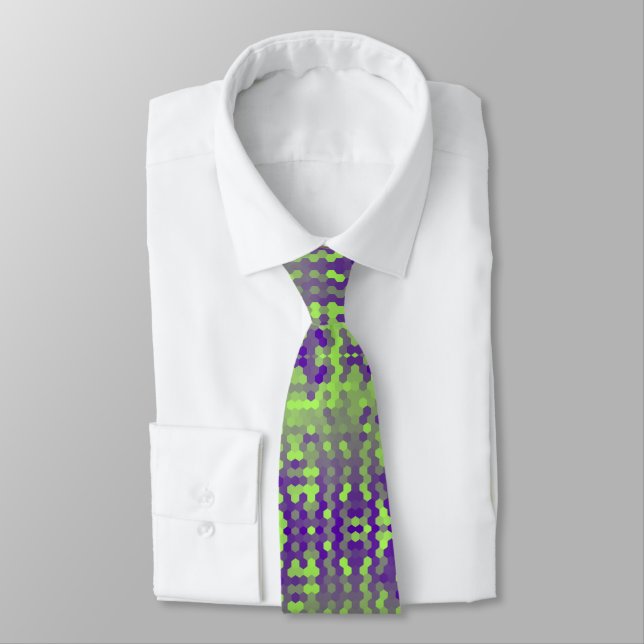 Green purple hexagons pattern tie (Tied)