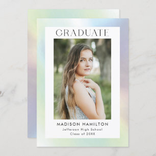 Green & Purple Holographic Photo Graduation Party Invitation