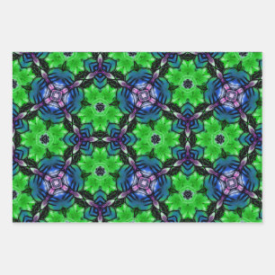 Green & Purple Kaleidoscope Fractal Pattern Wrappi Wrapping Paper Sheet