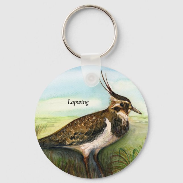 Green Purple Lapwing Bird Watercolor Key Ring (Front)