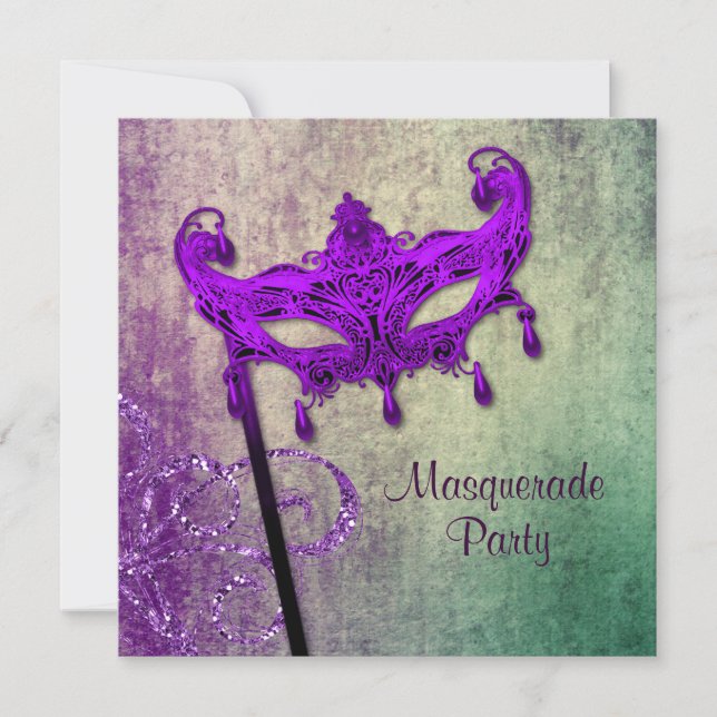 Green Purple Masquerade Party Invitations (Front)