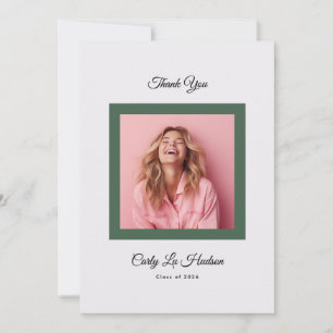 Green Purple Minimal High School Photo Grad Thank You Card