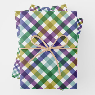 Green Purple Modern Gingham Gift  Wrapping Paper Sheet