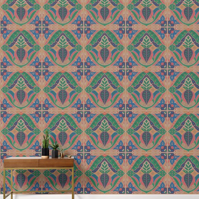 Green Purple Moroccan Inspired Wallpaper (Hallway)