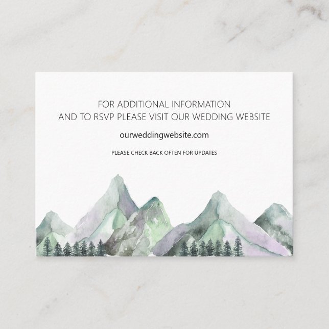Green Purple Mountains Wedding Website Card (Front)
