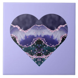 Green Purple Ocean Watercolor Look Heart on Purple Tile