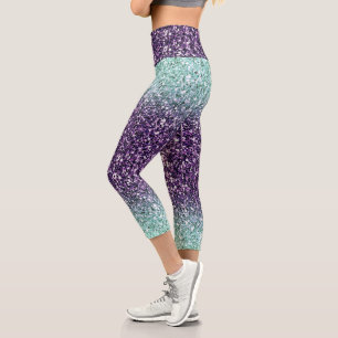 Green-Purple Ombre Glitters Capri Leggings