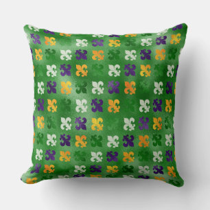 GREEN PURPLE ORANGE MARDI GRAS FLEUR DI LIS  CUSHION