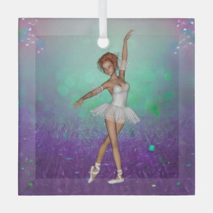 Green & Purple Painted Background & Ballerina Glass Tree Decoration